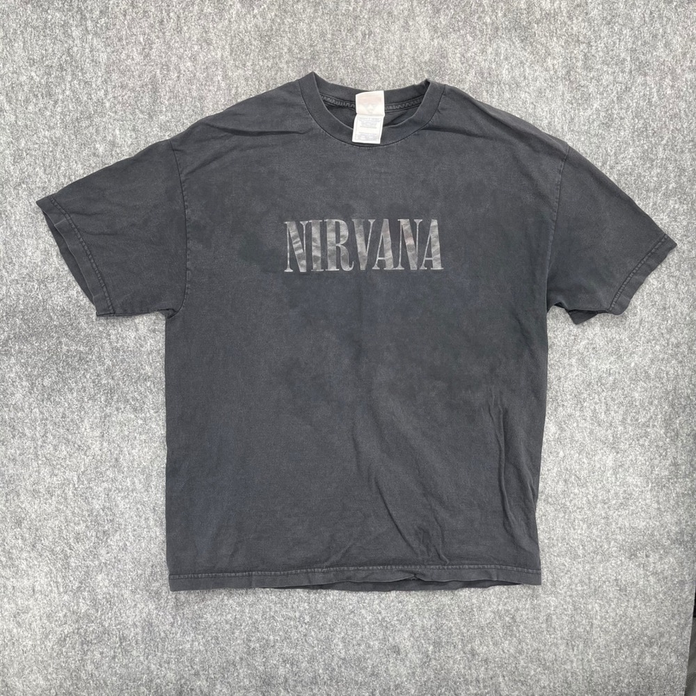 Vintage Nirvana Band T-Shirt Mens XL Black Camo Logo Graphic Tee AAA Alstyle